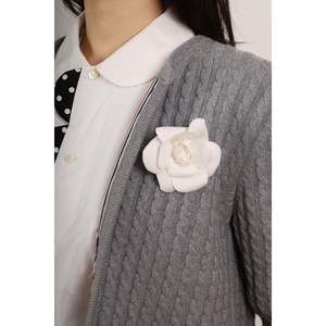 Chanel White Fabric Camellia Flower Brooch